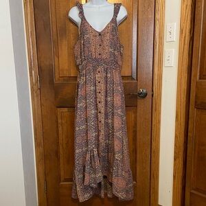 Anthropologie Boemo MIDI  Full Button Paisley Earthy Tones Ruffle Straps Size XL